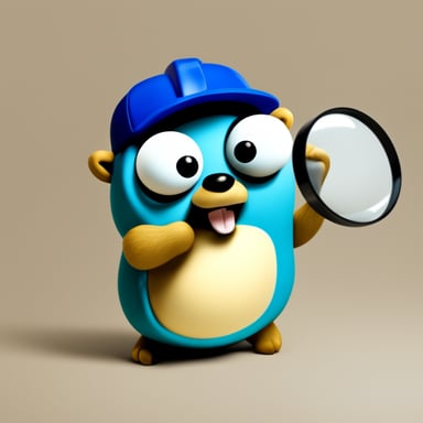 Go Blue Gopher with a magnifying glass.