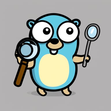 Go Blue Gopher with a magnifying glass.