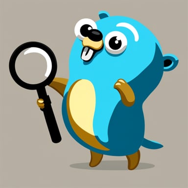 Go Blue Gopher with a magnifying glass.