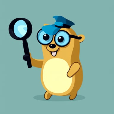 Go Blue Gopher with a magnifying glass flat illustration