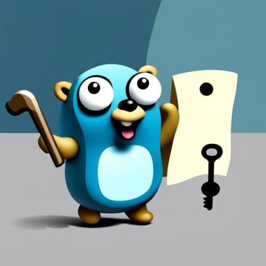 Go Blue Gopher holding a map and a set of keys that have numbers on them.