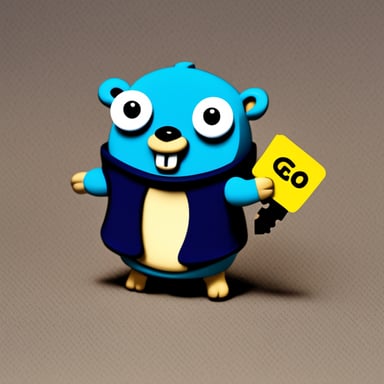 Go Blue Gopher holding a map and a set of keys that have numbers on them.