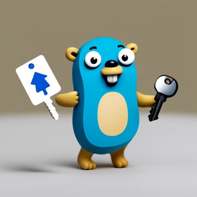 Go Blue Gopher holding a map and a set of keys that have numbers on them.