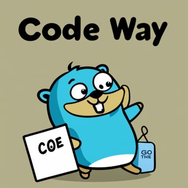 Cartoon Go Blue Gopher with a white t-shirt and with the message: Code The Go Way.