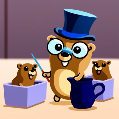 Go Blue Gopher as a magician pulling 3 small gophers out of a hat.