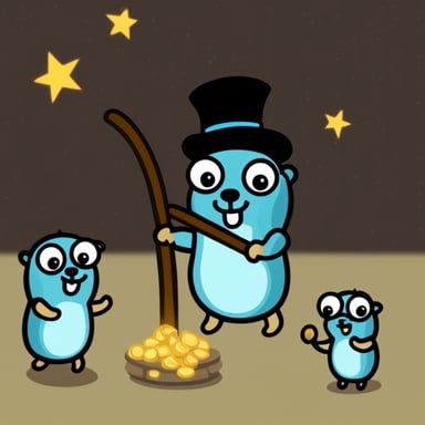 Go Blue Gopher as a magician pulling 3 small gophers out of a hat.