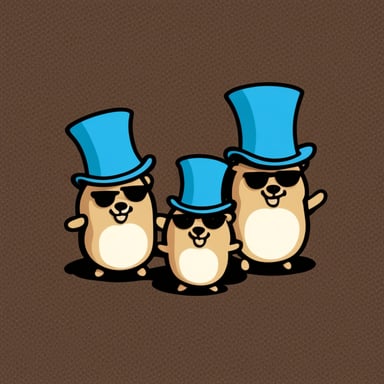 Three Go Blue Gophers popping out of a top hat.