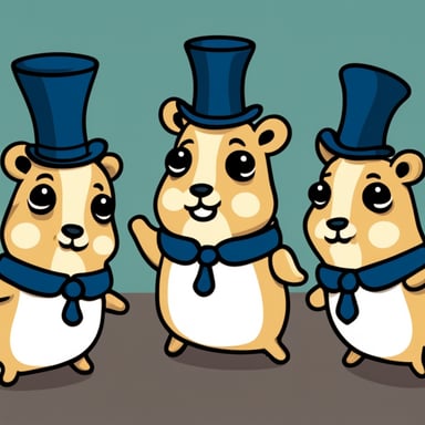 Three Go Blue Gophers popping out of a top hat like rabbits do in a magician's act.