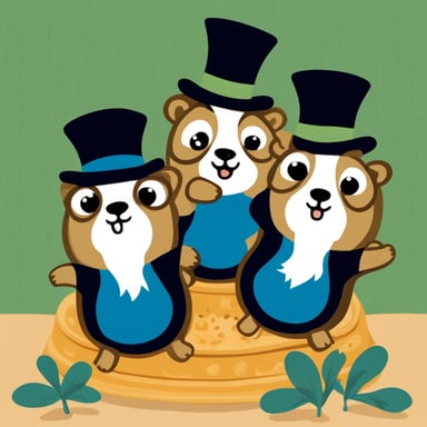 Three Go Blue Gophers popping out of a top hat like rabbits do in a magician's act.