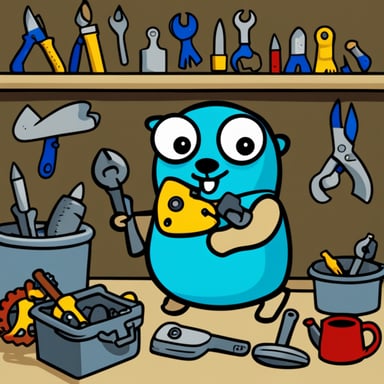 Go Blue Gopher working on tools