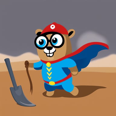 Go Blue Gopher, as a superhero, uses his incredible digging abilities to rescue people trapped during natural disasters. With his vibrant blue costume and unwavering courage, he's always ready to save the day.