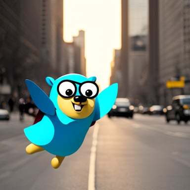 Go blue gopher, the superhero, was flying around the city.