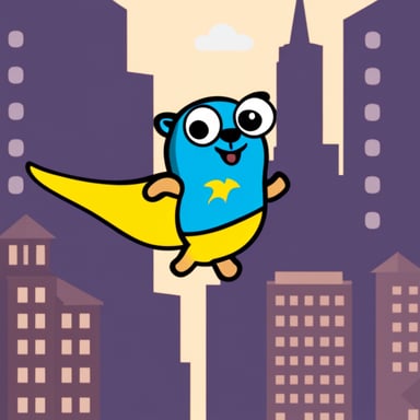 Go blue gopher, the superhero, was flying around the city.
