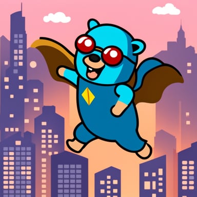 Go blue gopher, the superhero, was flying around the city.