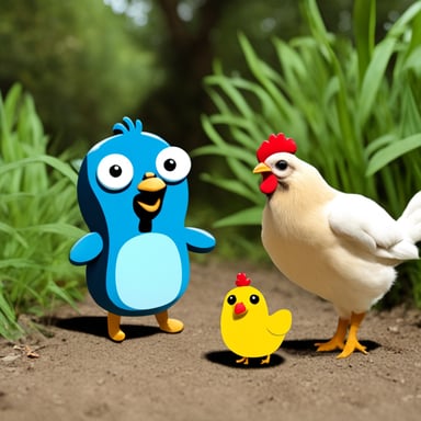 Go blue gopher and his adventure with a friendly chicken.