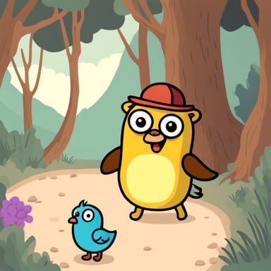 Go blue gopher and his adventure with a friendly chicken.