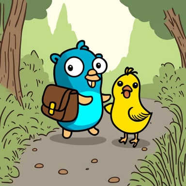 Go blue gopher and his adventure with a friendly chicken.