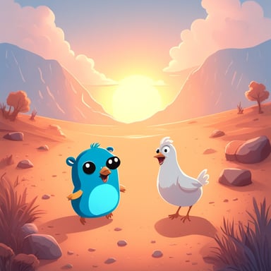 Go blue gopher and his adventure with a friendly chicken.