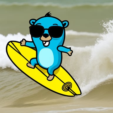 Go blue gopher surfing on the waves, having a great time!