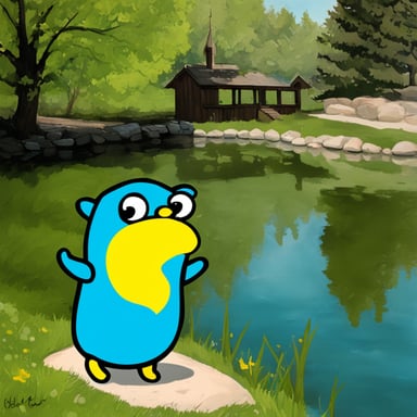 Go Blue Gopher watched the ducks swimming in the pond, enjoying the peaceful day.
