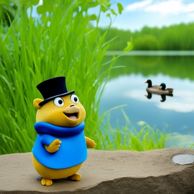 Go Blue Gopher watched the ducks swimming in the pond, enjoying the peaceful day.