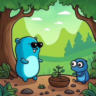 Go blue gopher discovered a friendly alien in the backyard and they spent the whole day learning about each other's worlds, sharing stories, and understanding the beauty of diversity and friendship.