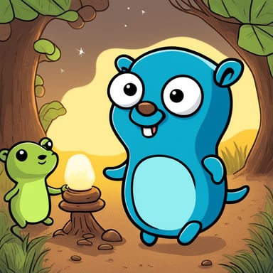 Go blue gopher discovered a friendly alien in the backyard and they spent the whole day learning about each other's worlds, sharing stories, and understanding the beauty of diversity and friendship.