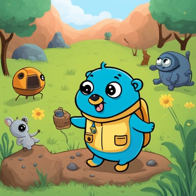 Go blue gopher discovered a friendly alien in the backyard and they spent the whole day learning about each other's worlds, sharing stories, and understanding the beauty of diversity and friendship.