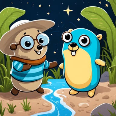 Go blue gopher discovered a friendly alien in the backyard and they spent the whole day learning about each other's worlds, sharing stories, and understanding the beauty of diversity and friendship.