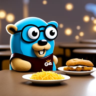Go blue gopher enjoying a schnitzel.