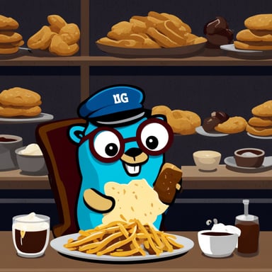 Go blue gopher enjoying a schnitzel.