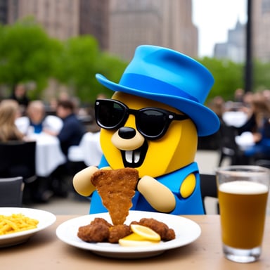 Go blue gopher enjoying a schnitzel.