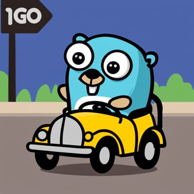 Go blue gopher driving a car.