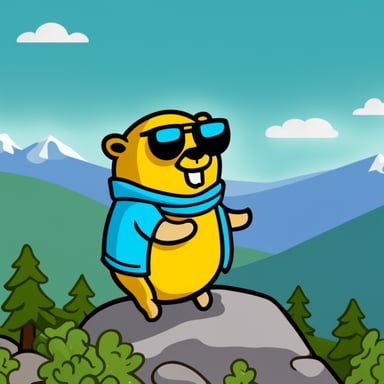 Go Blue Gopher on a mountain, enjoying the view and the fresh air.