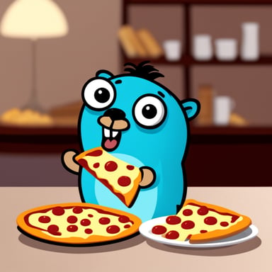 Go Blue Gopher enjoying a slice of pizza.