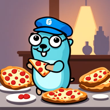 Go Blue Gopher enjoying a slice of pizza.