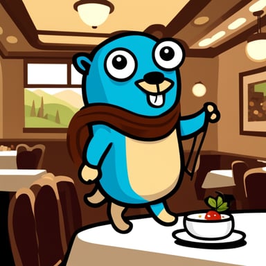 Go Blue Gopher enjoyed a delightful meal at the restaurant, savoring every bite with a big smile.