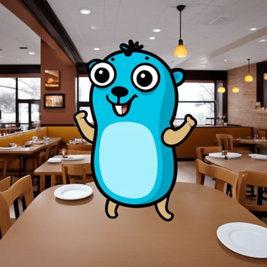 Go Blue Gopher enjoyed a delightful meal at the restaurant, savoring every bite with a big smile.