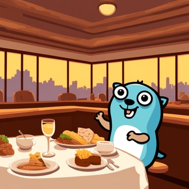 Go Blue Gopher enjoyed a delightful meal at the restaurant, savoring every bite with a big smile.