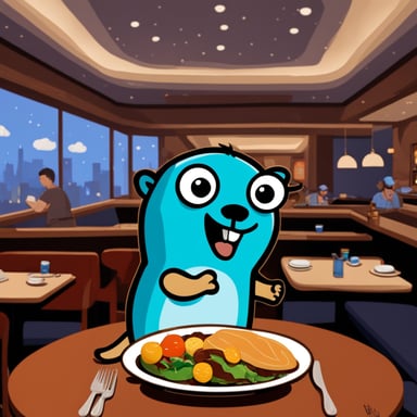 Go Blue Gopher enjoyed a delightful meal at the restaurant, savoring every bite with a big smile.