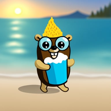 Go blue gopher enjoying a root beer float.