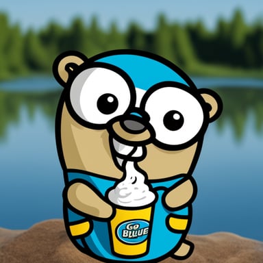 Go blue gopher enjoying a root beer float.