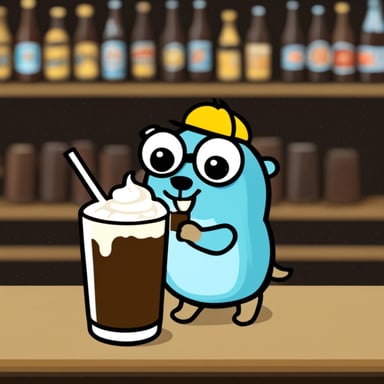Go blue gopher enjoying a root beer float.