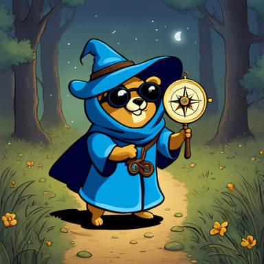 Go blue gopher, enveloped in mystery and cloaked, holds a compass, embarking on a secret quest.
