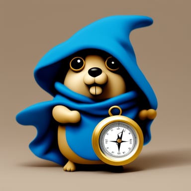 Go blue gopher, enveloped in mystery and cloaked, holds a compass, embarking on a secret quest.