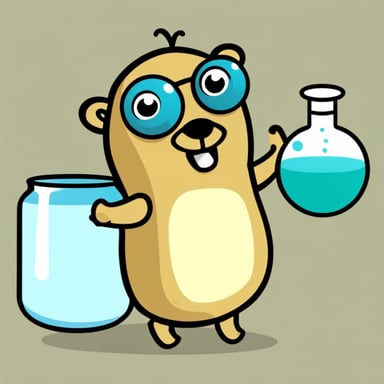 Go blue gopher is having a great day conducting fun science experiments.