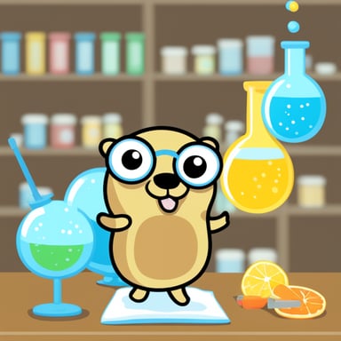 Go blue gopher is having a great day conducting fun science experiments.