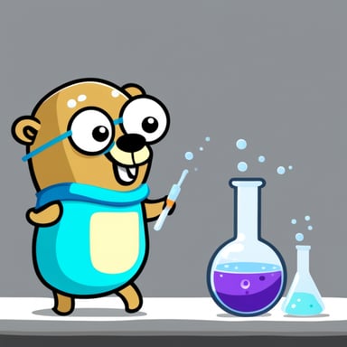 Go blue gopher is having a great day conducting fun science experiments.