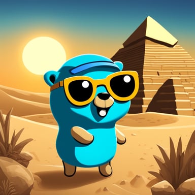 My go blue gopher embarked on an exciting journey to explore the ancient wonders of Egypt.