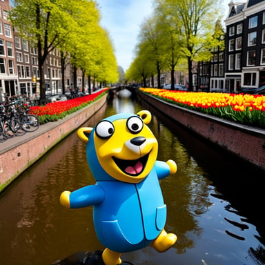 Go Blue Gopher enjoyed a beautiful day exploring the vibrant city of Amsterdam, from the scenic canals to the colorful tulip fields.